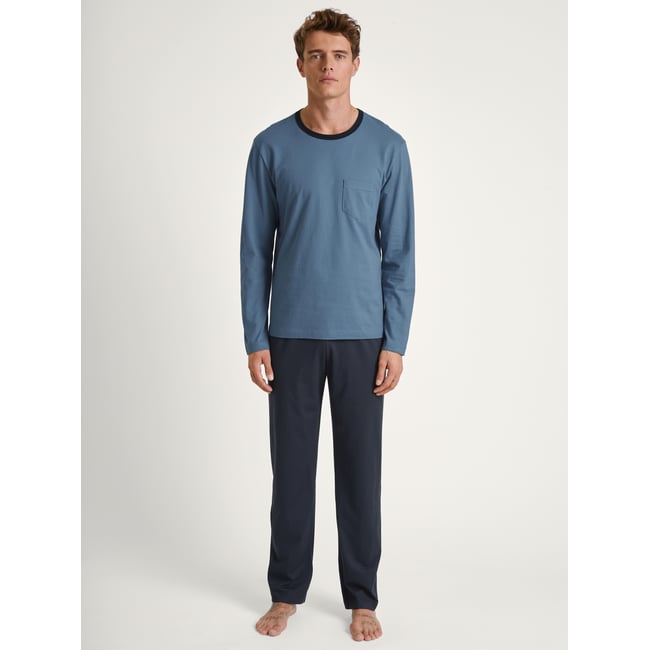 Pyjama manches longues Coton RELAX ESSENTIALS bleu couronne <span itemprop=