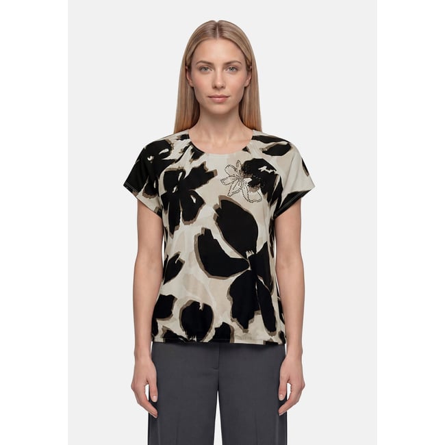 Haut imprimé à élastique beige/noir <span itemprop=