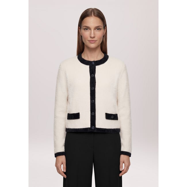 Cardigan en grosse maille à patte de boutonnage patch beige/black <span itemprop=