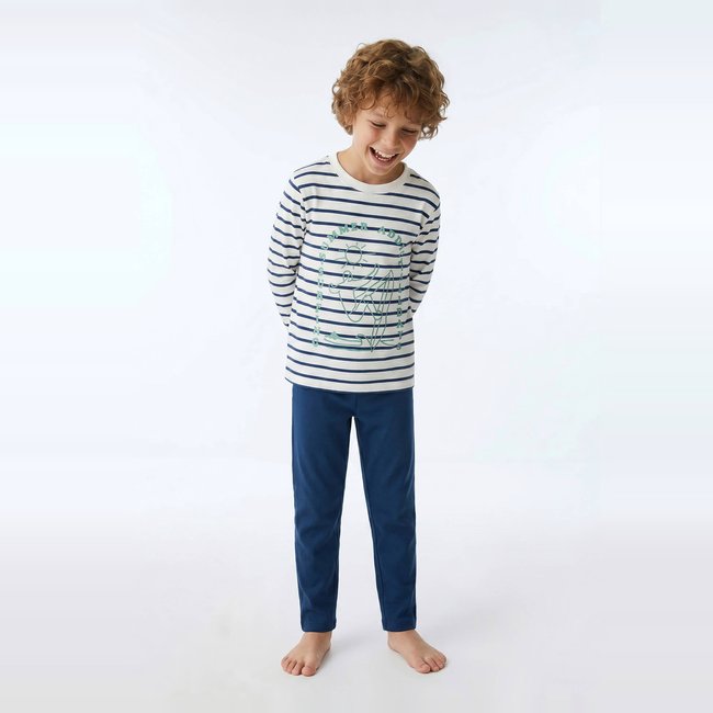 Pyjama manches longues imprimé en coton bio GOTS minuit <span itemprop=