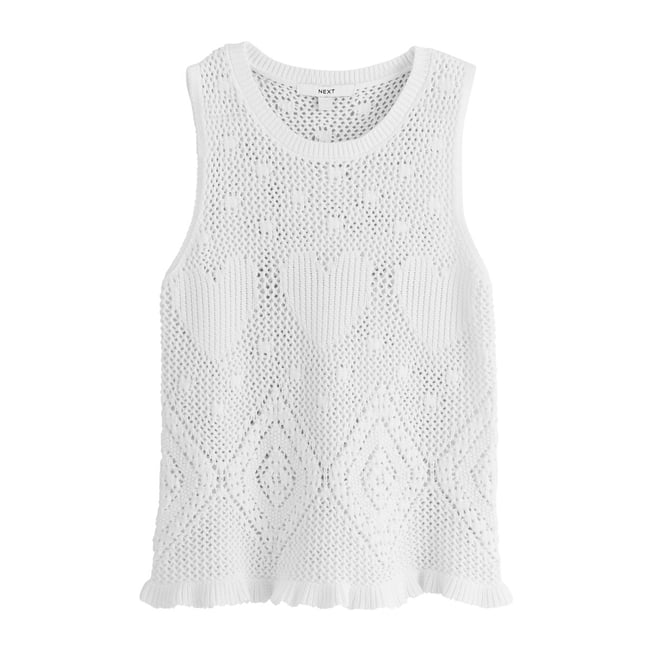 Débardeur en crochet coton à motif cœur blanc <span itemprop=