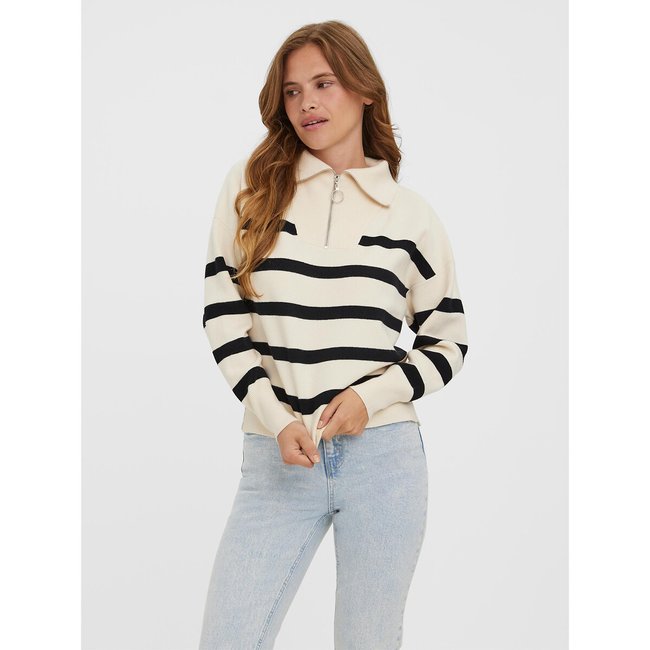 Gestreifter Pullover, Kragen mit Reissverschluss weiss gestreift <span itemprop=