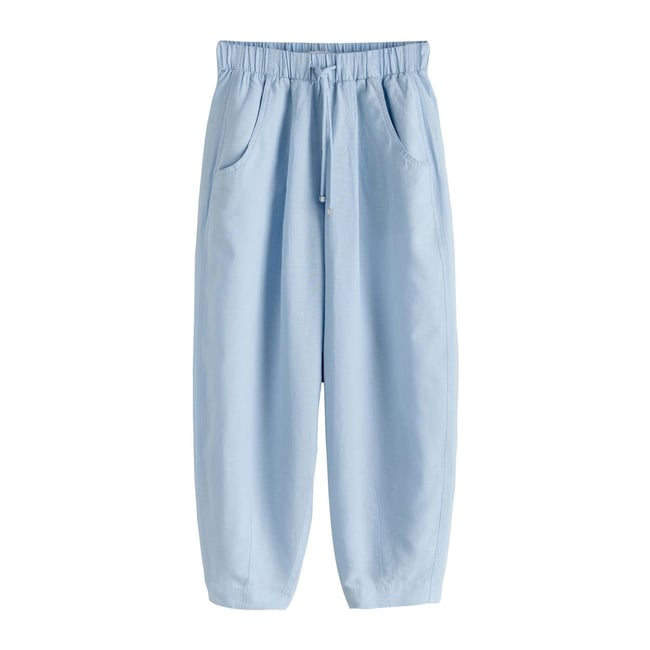 Pantalon barrel en lin et coton bleu clair <span itemprop=