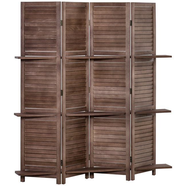 Séparateur de pièces 4 panneaux 3 étagères pliables bois - HOMCOM