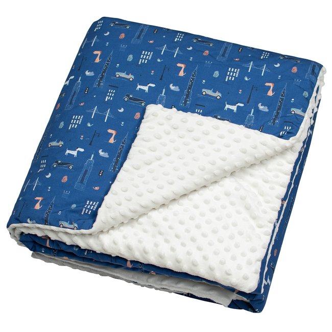 Grand plaid réversible en minky NEW YORK écru <span itemprop=