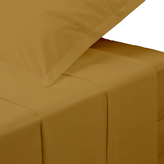 Drap Plat Atmosphera 2 Personnes Coton Jaune Moutarde 240x290 Cm