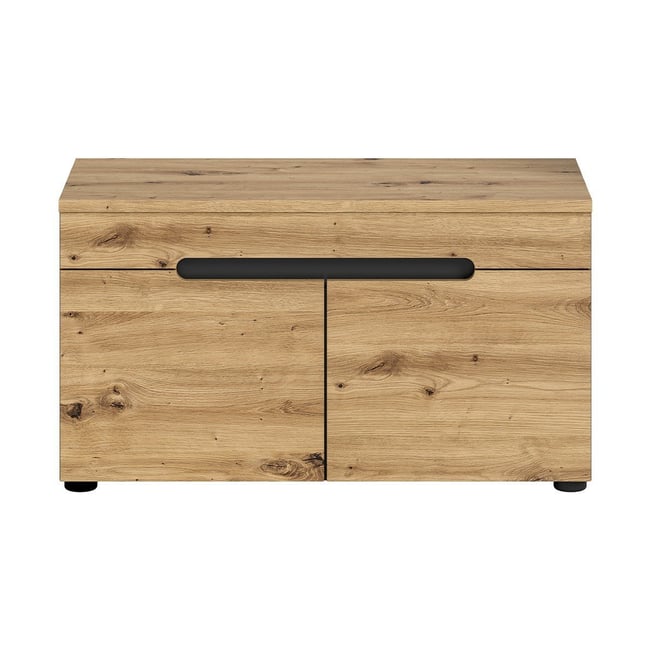 Banc avec rangement chaussures 2 portes et 2 niches L80 cm - CANU Couleur bois <span itemprop=
