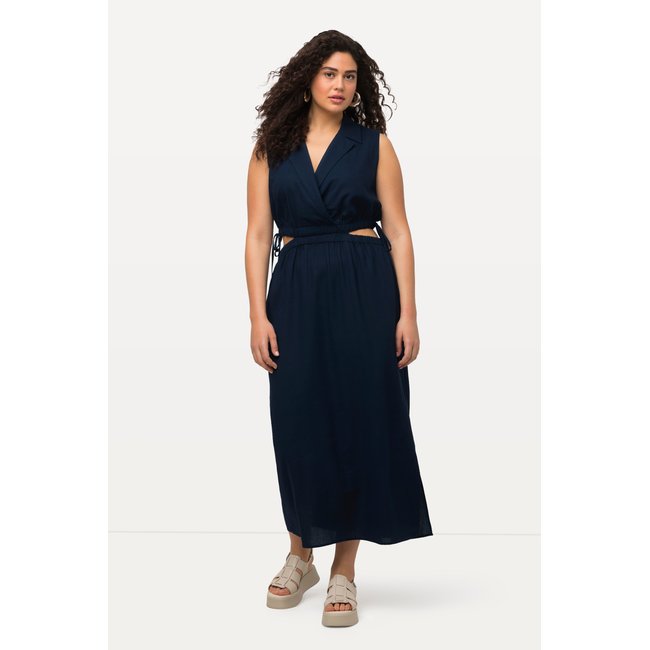 Robe maxi sans manches en lin mélangé. Ligne bleu foncé <span itemprop=