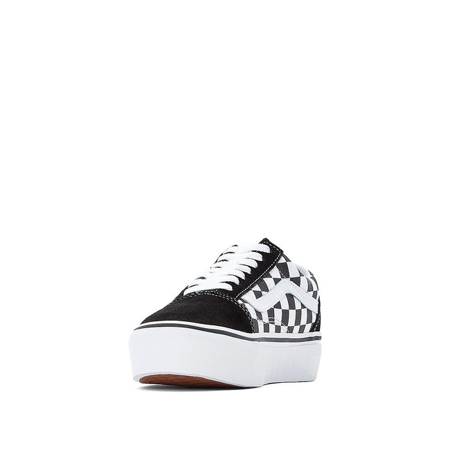 Old skool platform checkerboard suede trainers black white Vans La Redoute