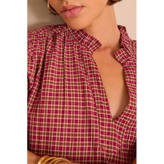 Blouse BETH en coton à carreaux rouge <span itemprop=