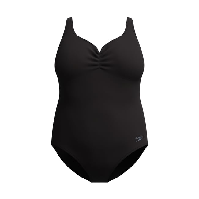 Maillot de bain 1 pièce à col V et bretelles ajustables grande taille SHAPING AQUANITE noir <span itemprop=
