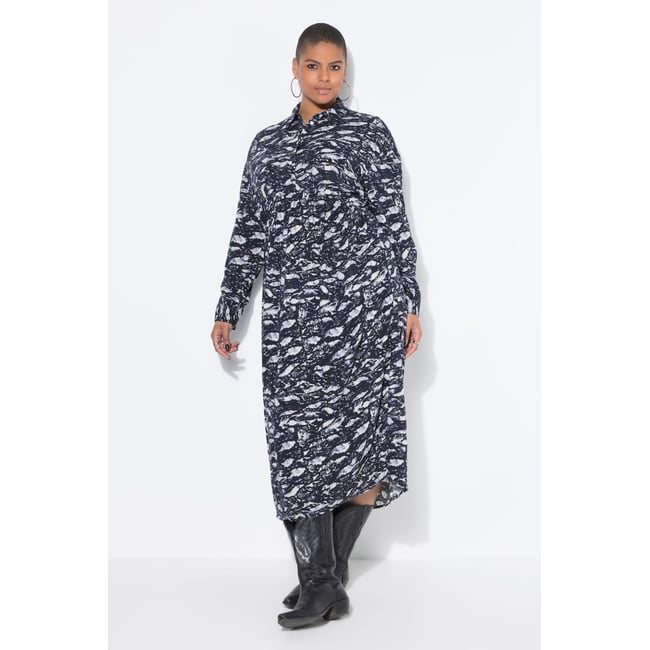 Robe-chemisier midi oversize. Imprimé noir <span itemprop=