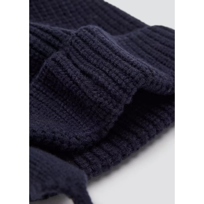 Bonnet en maille avec pompon et cache-oreilles bleu marine <span itemprop=
