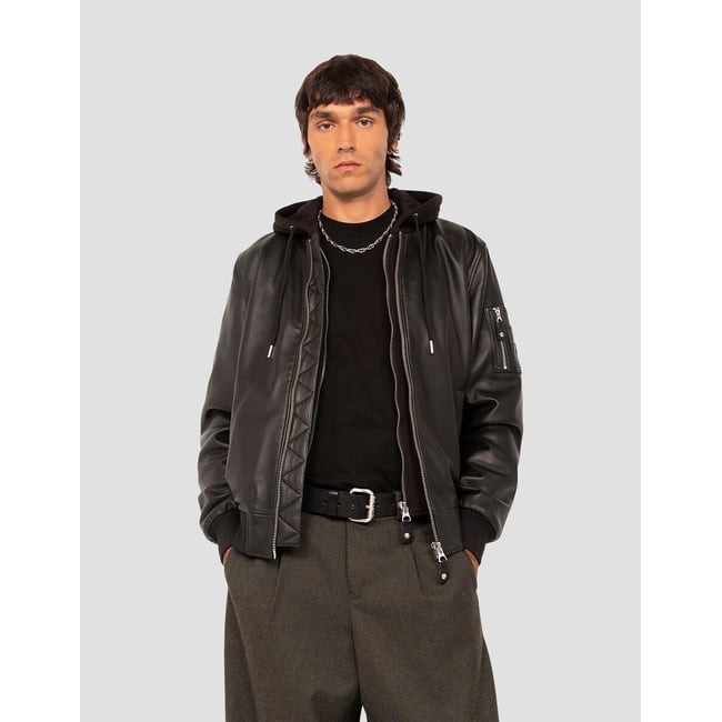 LCSPORT Hooded Leather Bomber Jacket, black, SCHOTT
