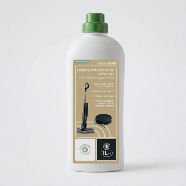 Détergent Liquide Nettoyant Sol Universel 1L pour Aspirateur Robot Laveur et Balai Laveur, Anti-Traces - ESSENTIEL B