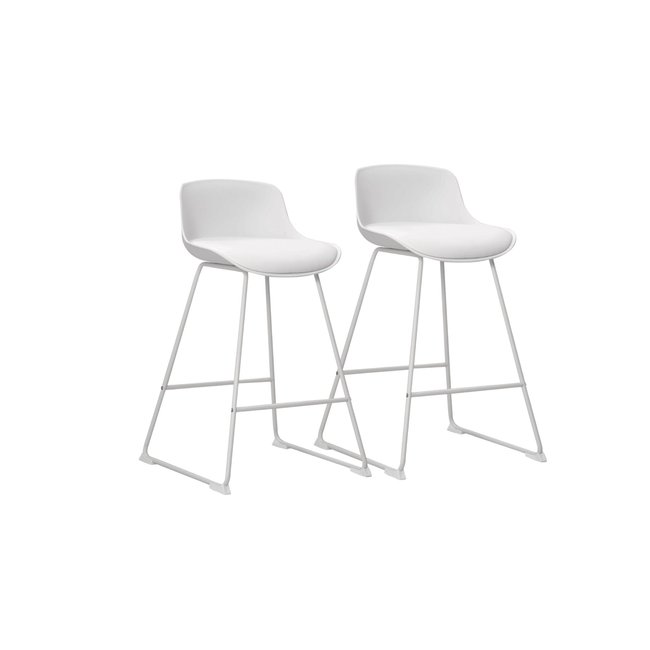 Tabourets de bar bas en métal et simili (lot de 2) - LILIAN - HELLIN, DEPUIS 1862