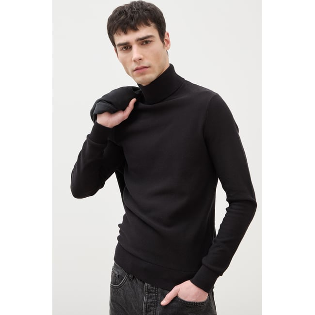 Pull fin col montant manches longues noir <span itemprop=