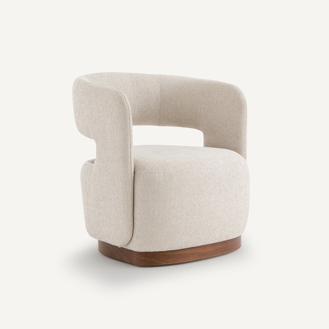Sillón giratorio con textura, base de nogal, Jesper cáñamo <span itemprop=