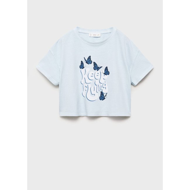 T-shirt crop imprimé bleu ciel <span itemprop=