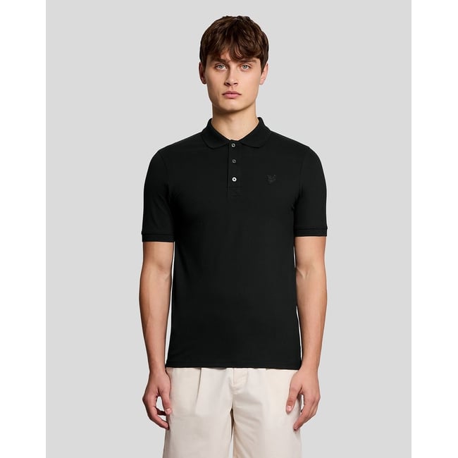 Polo en coton superfine noir jais <span itemprop=