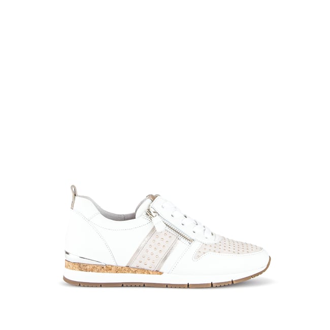 Baskets en combinaison cuirs à talon compensé blanc <span itemprop=