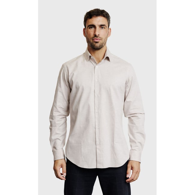 Chemise Regular fit en coton gratté beige <span itemprop=