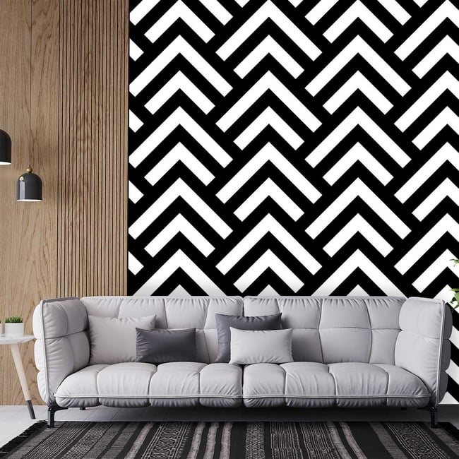 Papier peint graphique zig zag retro Couleur intissé <span itemprop=