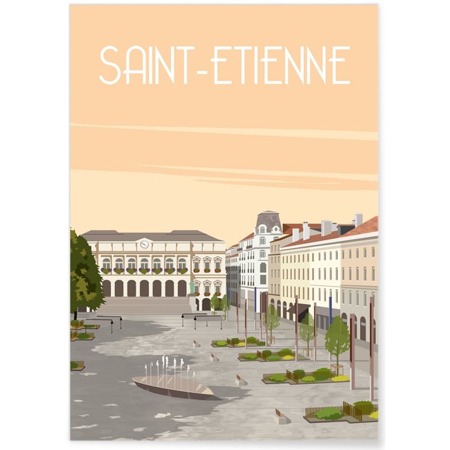 Affiche ville Saint-Étienne 2 Couleur blanc <span itemprop=