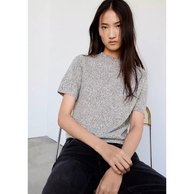 Pull-over maille épaulettes gris chiné clair <span itemprop=