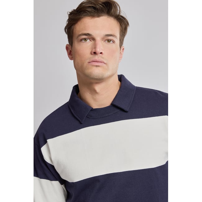 Sweat col polo manches longues navire/milk <span itemprop=