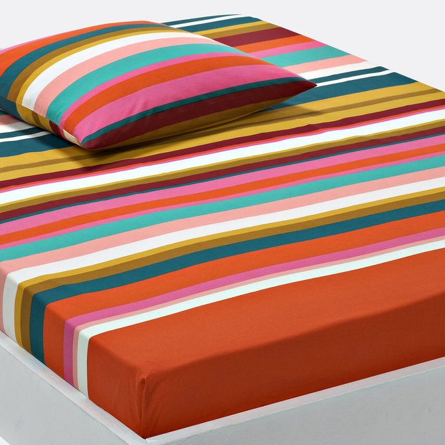 Drap housse coton, Paraiso orange/rose/turquoise/jaune LA REDOUTE INTERIEURS