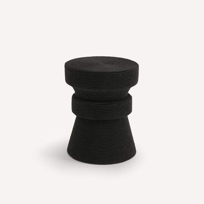 Bout de canapé manguier gainé de corde, Sablas noir <span itemprop=