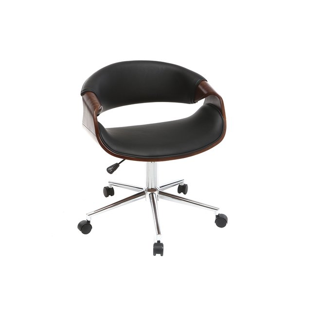Chaise de bureau à roulettes design en bois et acier chromé ARAMIS - MILIBOO