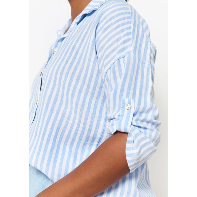 Chemise à rayures souple bleu pastel <span itemprop=