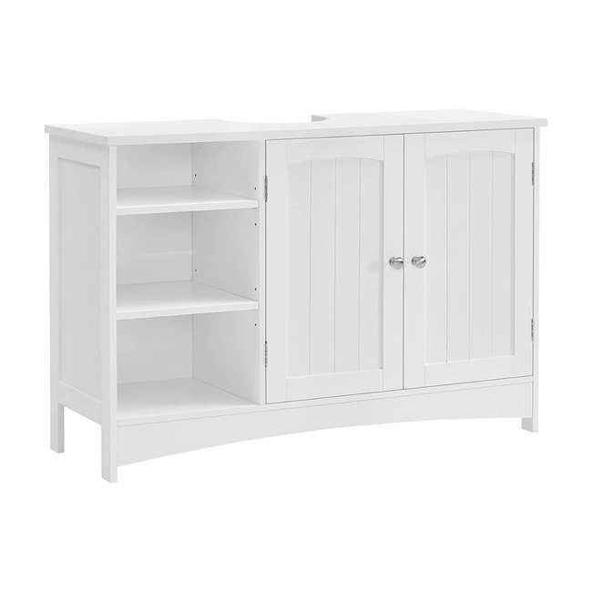 Meuble Sous Vasque Blanc 2 Portes 3 Niches - L90 cm Couleur blanc <span itemprop=