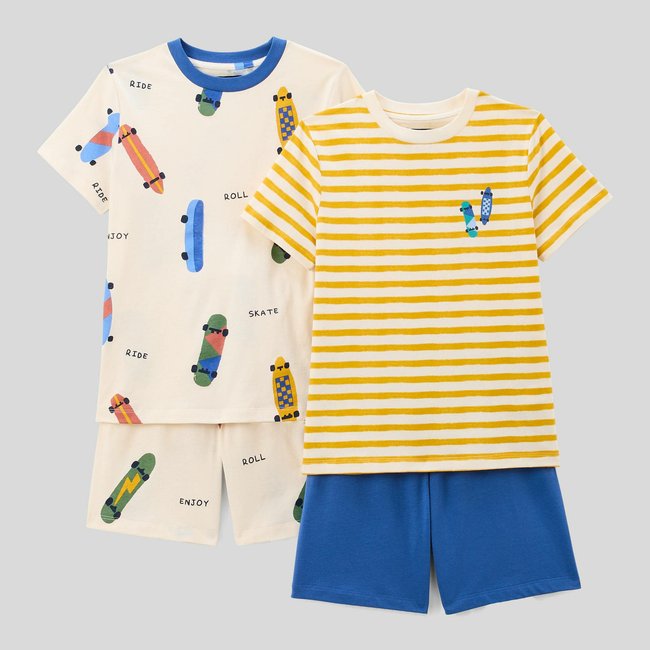 Lot de 2 pyjamas shorts imprimé en jersey coton BIO GOTS gentiane <span itemprop=