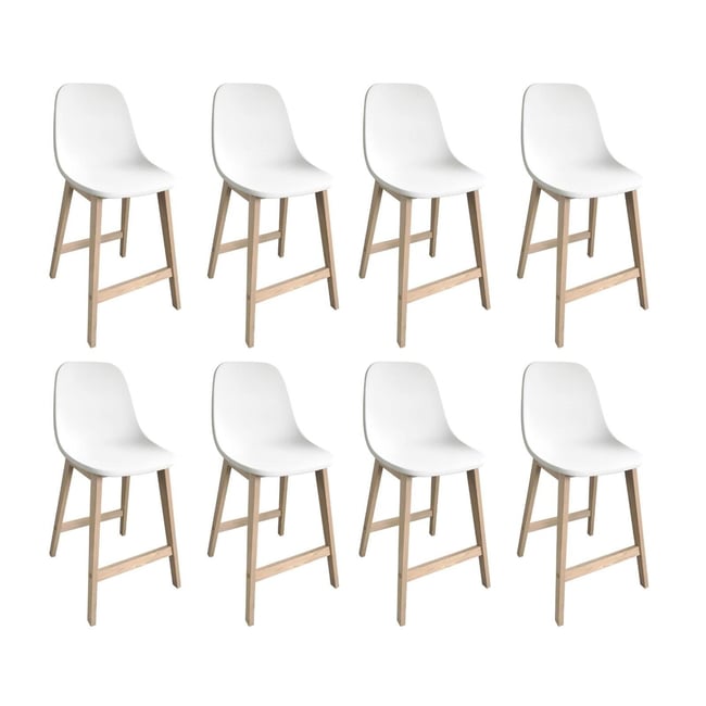 Lot de chaises d'ilot et bar en chêne avec assise plastique 65cm ELIOS | Lot de 8 Couleur blanc <span itemprop=