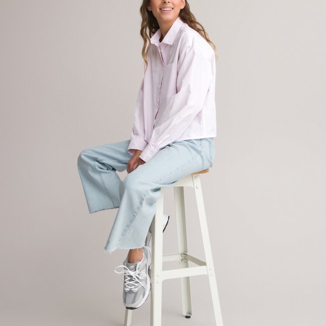 Camisa às riscas de mangas compridas riscas <span itemprop=