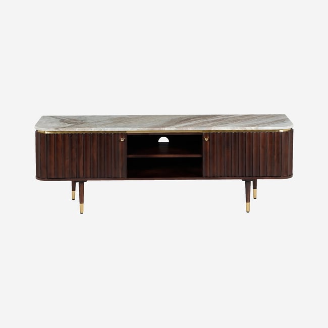 Banc TV bois massif, acacia, marbre, bois HECTOR - HABITAT