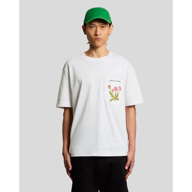 T-shirt botanique brodé poche blanc <span itemprop=