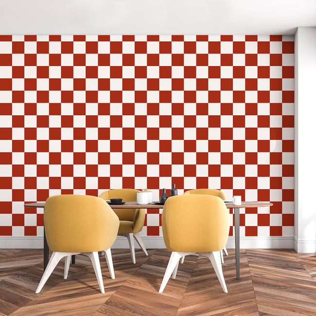 Papier peint papier damier rouge Couleur intissé <span itemprop=