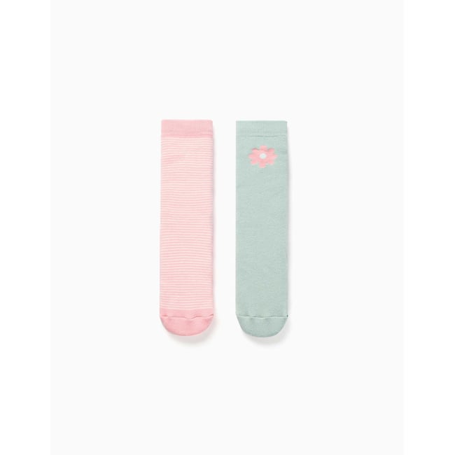 2 chaussettes en éponge antidérapantes avec rayures/fleur multicolore <span itemprop=