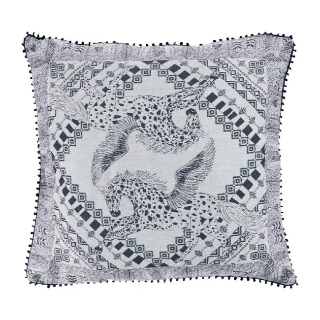 Housse de coussin satin de coton CHEVAL AILE fusain <span itemprop=