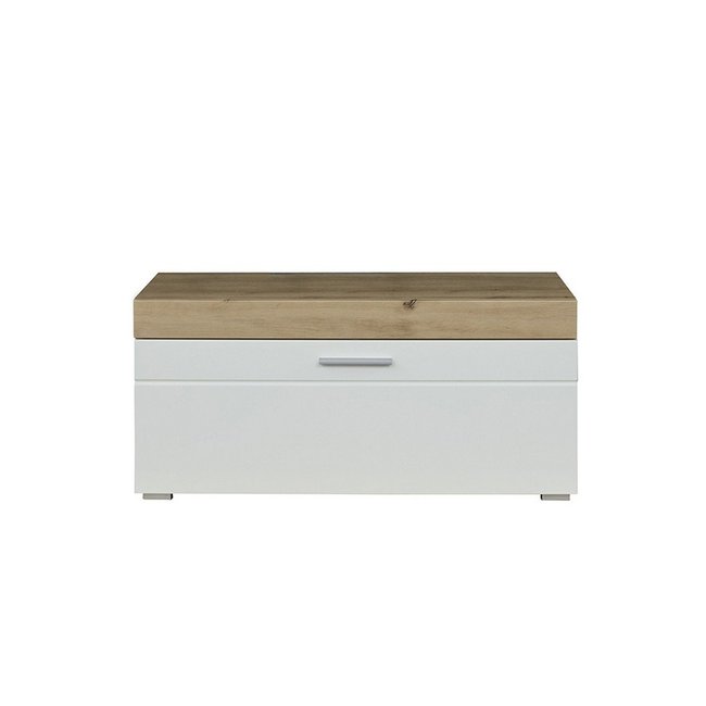 Banc d'entrée 1 abattant décor chêne et blanc brillant L91 cm - Amanda Couleur blanc <span itemprop=