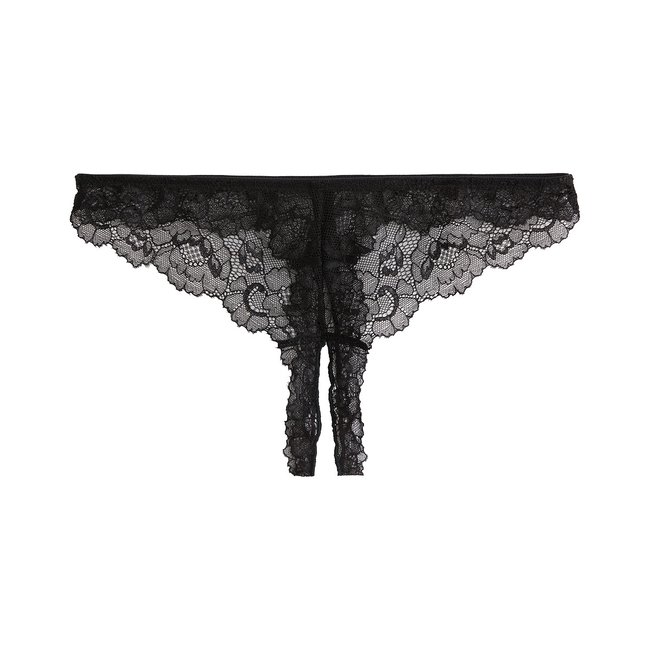 Lace Crotchless Thong black SUITE PRIVEE