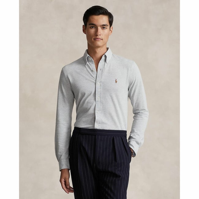 Camicia dritta oxford maniche lunghe grigio chiné  POLO RALPH LAUREN