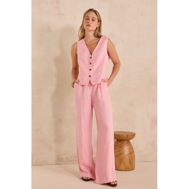 Pantalon de tailleur taille haute LAYLA rose <span itemprop=