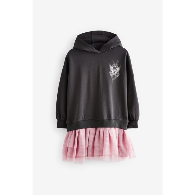 Jupe en mesh avec sweat à capuche gris anthracite/rose <span itemprop=