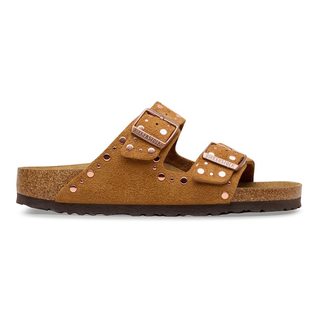 Mules double bride en cuir suédé Arizona Rivet camel <span itemprop=