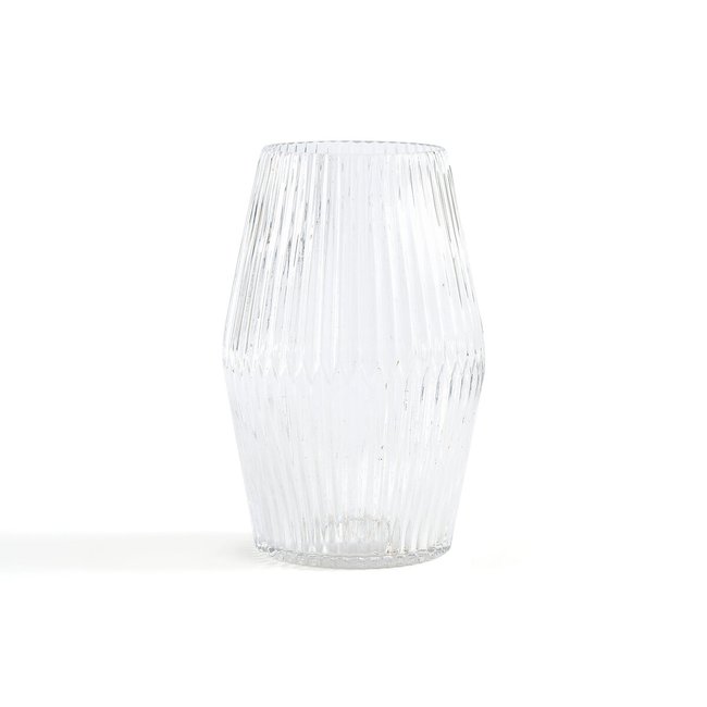 Jarra em vidro estriado, modelo cilíndrico, alt. 25 cm, Afa transparente <span itemprop=
